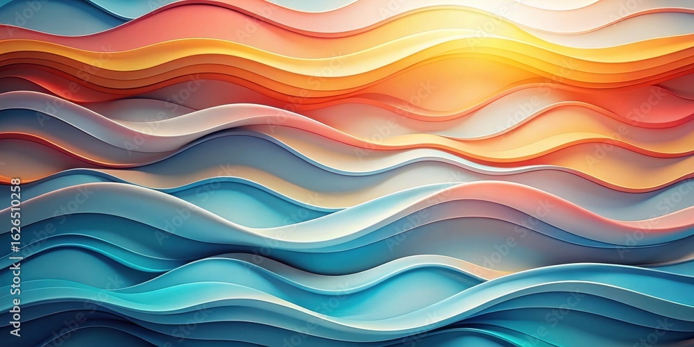 Fototapeta premium Abstract Flowing Wave Pattern Serene Hues of Blue, Orange, and Peach in a Seamless Design