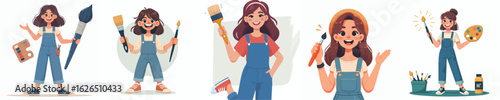 Cartoon Girls with Paint Brushes and Palettes – Fun Artistic Kids Vector Illustration