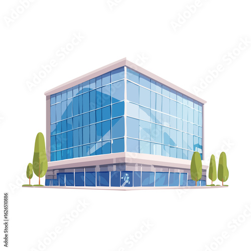 Modern glass facade building with office workers trees and daylight illustration ideal for architecture or cityscape concepts