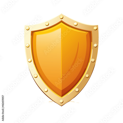Golden cartoon shield for protection and defense concept Icon Illustration safety security Medieval Knight Armor