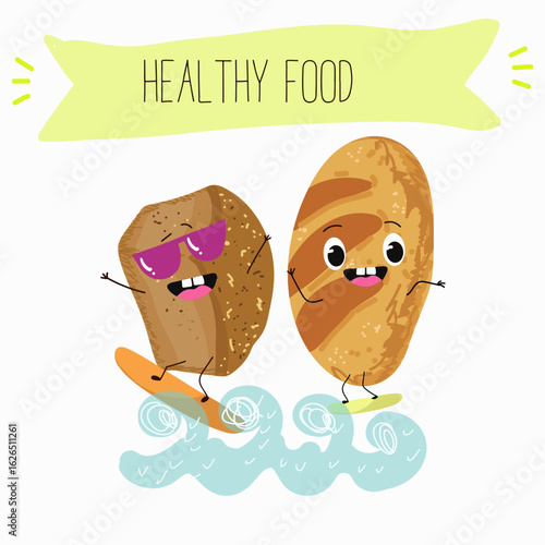 Baked food funny characters, hand drawn vector illustration.