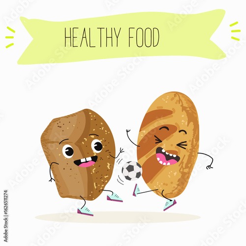 Baked food funny characters, hand drawn vector illustration.