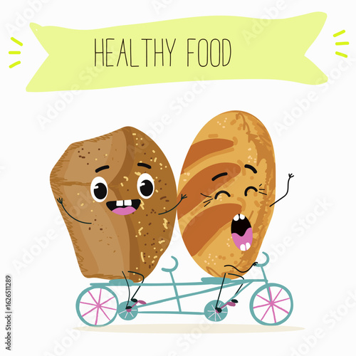 Baked food funny characters, hand drawn vector illustration.