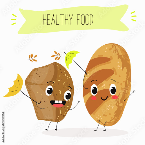 Baked food funny characters, hand drawn vector illustration.