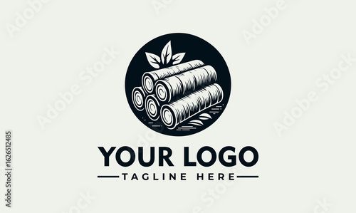 Spirng rolls with leaves in a circular frame, logo template.