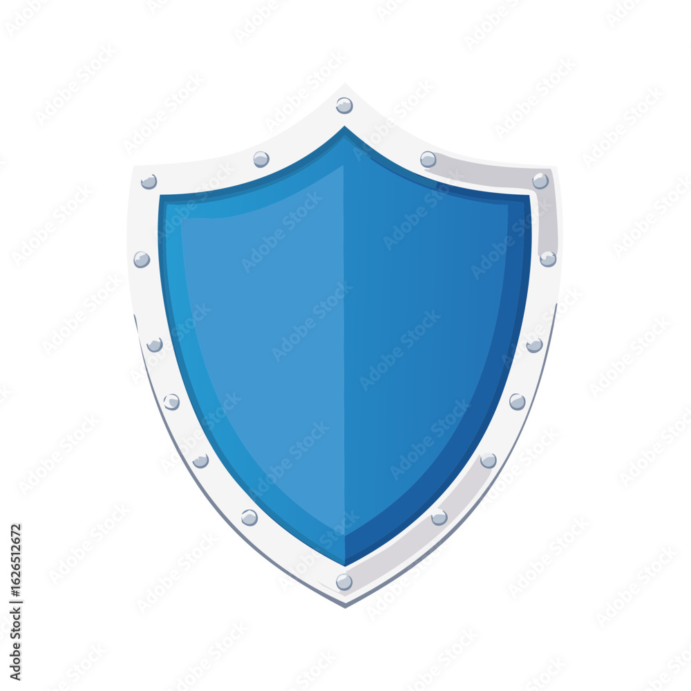 Isolated Blue Shield with Silver Trim on Black Background for Protection Isolated Blue Shield with Silver Trim on Black Background for Protection