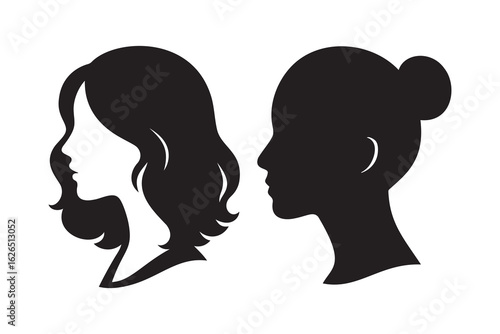 Elegant Woman Face Profile Silhouette Vector on White Background