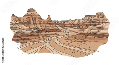 Canyon landscape with winding river and rock formations