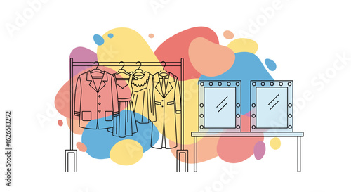 Clothing rack and vanity mirror outline style