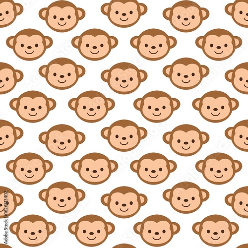 Cute Monkey Pattern Seamless. Baby Animal Cartoon Digital Paper. Jungle Nursery Background Design