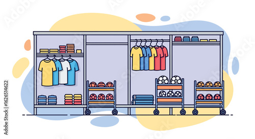 Sports equipment storage locker room apparel organization