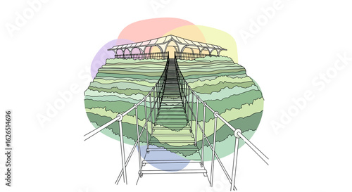Stairway to a Pavilion on a Hillside Landscape