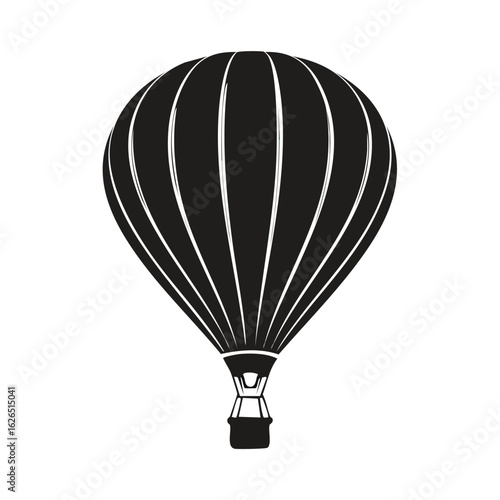 Monochrome silhouette of a hot air balloon, a vector graphic icon for concepts like travel, adventure, flight, exploration, and freedom