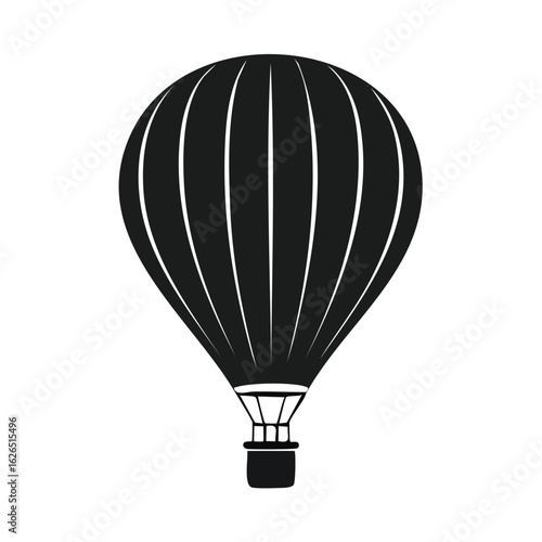 Monochrome hot air balloon silhouette icon. Simple black vector graphic symbol of aerial transport for travel and adventure concepts on white.