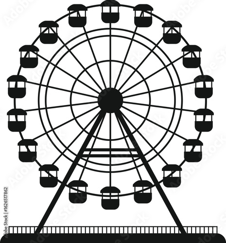 Ferris wheel vector isolated icon. Ferris Wheel Silhouette, Ferris Wheel Graphic SVG, Ferris Wheel Silhouette Cut File, 