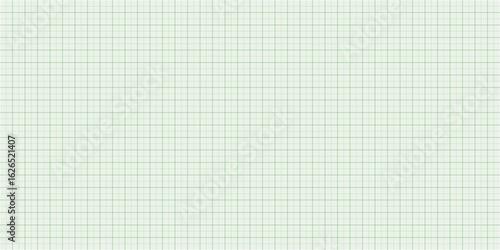 Sheet of graph paper with grid. Millimeter paper texture, geometric pattern. Green lined blank for drawing, studying, technical engineering or scale measurement. Vector illustration