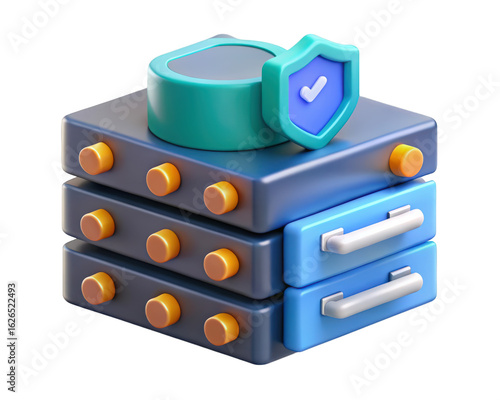 Secured server data storage system with database backup shield protection and backup process 3d render
