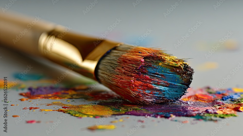Fototapeta premium Colorful paintbrush and spatters