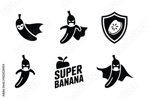 Superhero bananas and shield with apple text cape mask