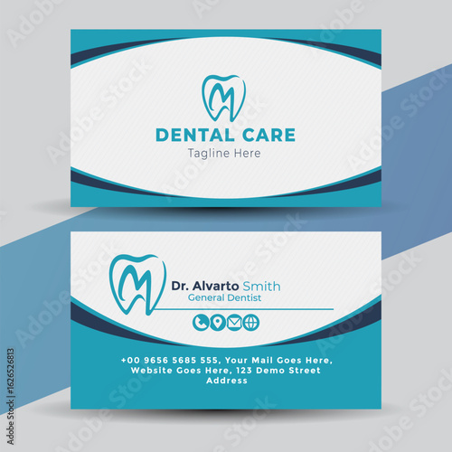 Vector art of modern dental business card template vector design for dentist isolated on white