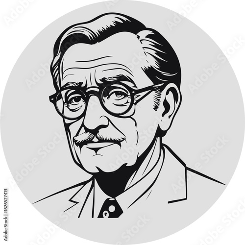 Distinguished Gentleman: A sophisticated portrait of an intellectual man, exuding wisdom and knowledge. The monochrome tones enhance the timeless appeal.