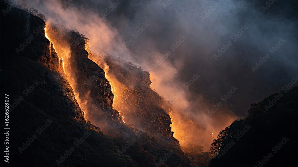 Fototapeta premium Fiery mountainside landscape