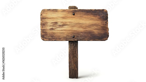 Rustic Wooden Signpost with Blank Message Board on White Background