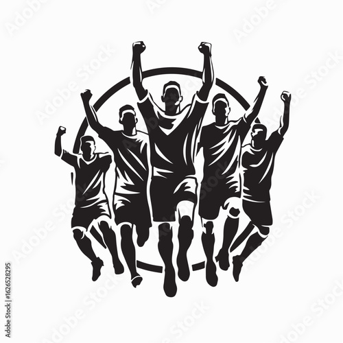 Football Team Celebrating Victory Logo Vector Soccer Players Winning Celebration Illustration