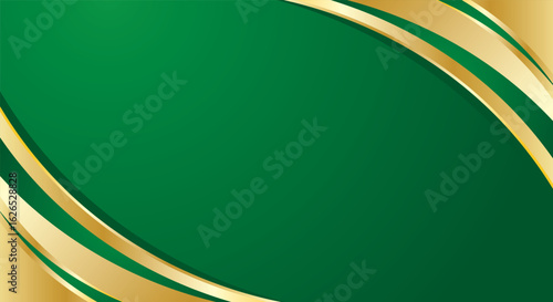 Green gradient background with gold abstract curve corner border