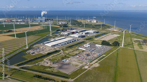 Fotografía massive data center, computing center, aerial video in the Eemshaven, The Netherlands