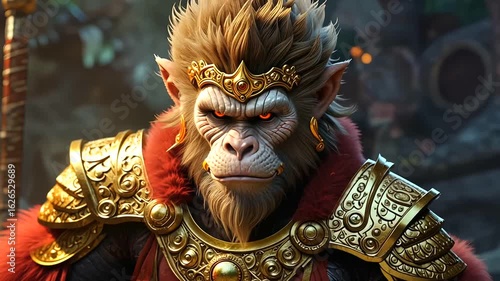 Meditating Hanuman, an ape-like deity, the monkey chief meditates serenely, the son of the wind god.