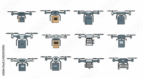 Drones delivering packages offer modern logistic solutions vector