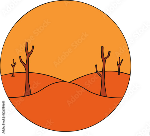 Barren landscape with dead trees isolated on transparent background