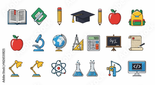 Vibrant education icons promoting learning and academic success