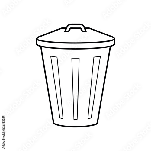 A minimal outline illustration of a dust bin or garbage container, ideal for sanitation, recycling, or office use, isolated on a clean white background