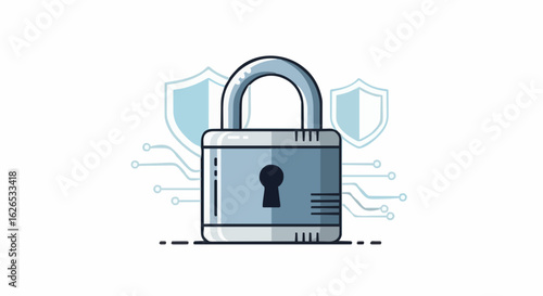 Professional cybersecurity lock protects data with digital shields
