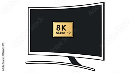 8k ultra hd curved screen television in modern flat vector illustration
