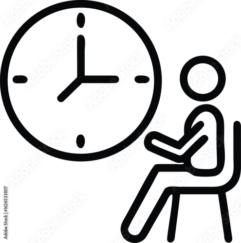 Vector art of person sitting on a chair next to a clock, isolated on white background