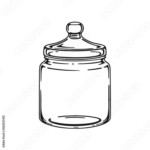Transparent glass jar with lid in simple outline style  