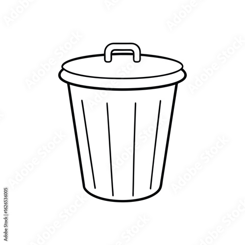 A minimal outline illustration of a dust bin or garbage container, ideal for sanitation, recycling, or office use, isolated on a clean white background