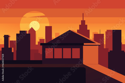 city skyline at sunset