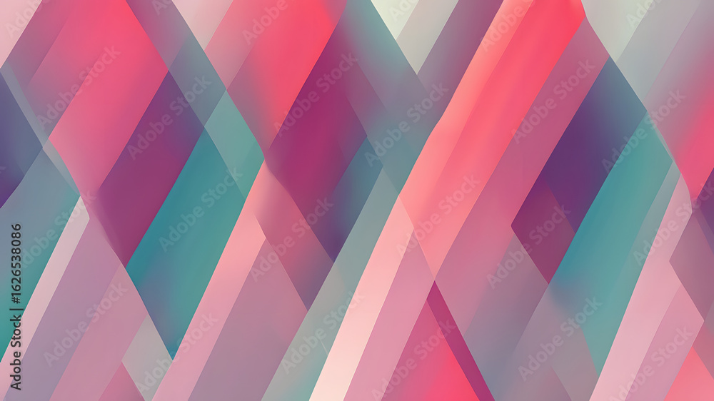 Obraz premium Abstract diagonal geometric shapes with gradient colors transitioning between pink purple and teal