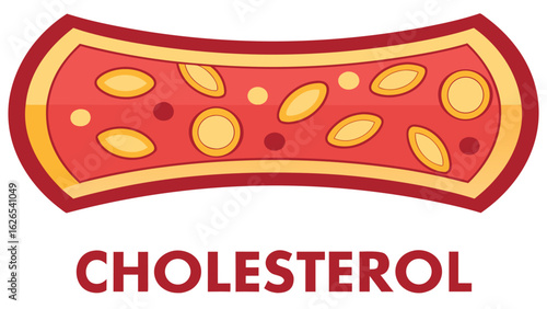 Cholesterol buildup inside artery blood vessel medical concept in red tones

