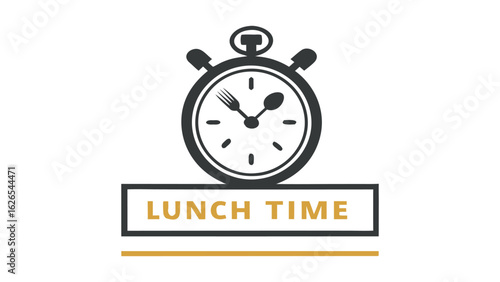 Lunch time message with stopwatch fork and spoon in minimal flat design
