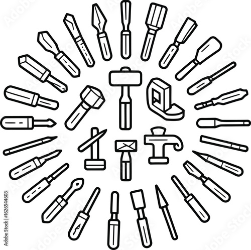 Craftsman's toolkit collection, vector illustration for woodworking, carving, and hobby projects
