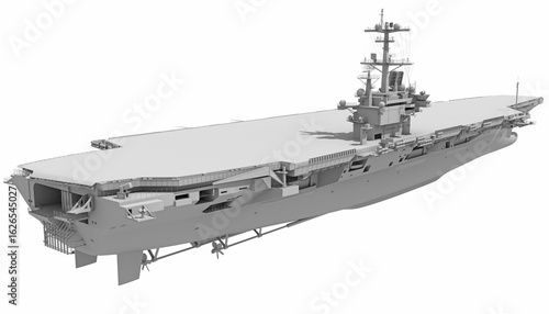 Aircraft Carrier Military Vessel in Clay Style Render on White Background 3D Rendering