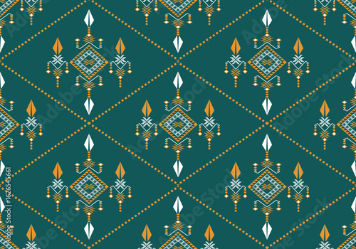 Modern Geometric fabric green, Digital vintage fabric, Traditional art