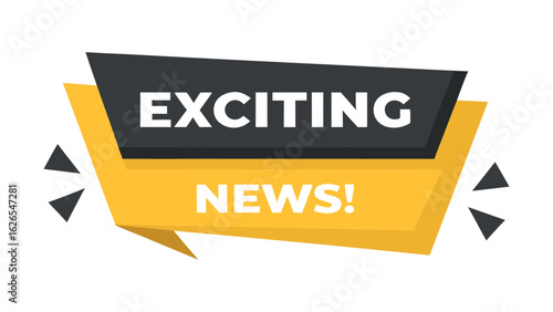Exciting news speech bubble in yellow and black with bold announcement style

