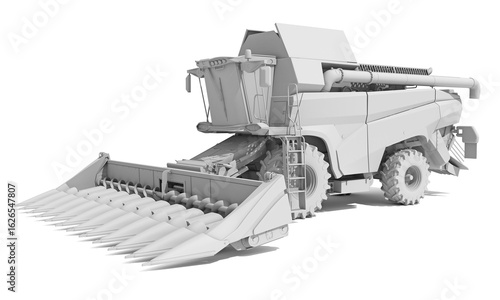Farm Combine Harvester in Clay Style Render on White Background 3D Rendering