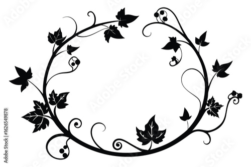 Elegant oval floral frame with ivy leaves vector illustration